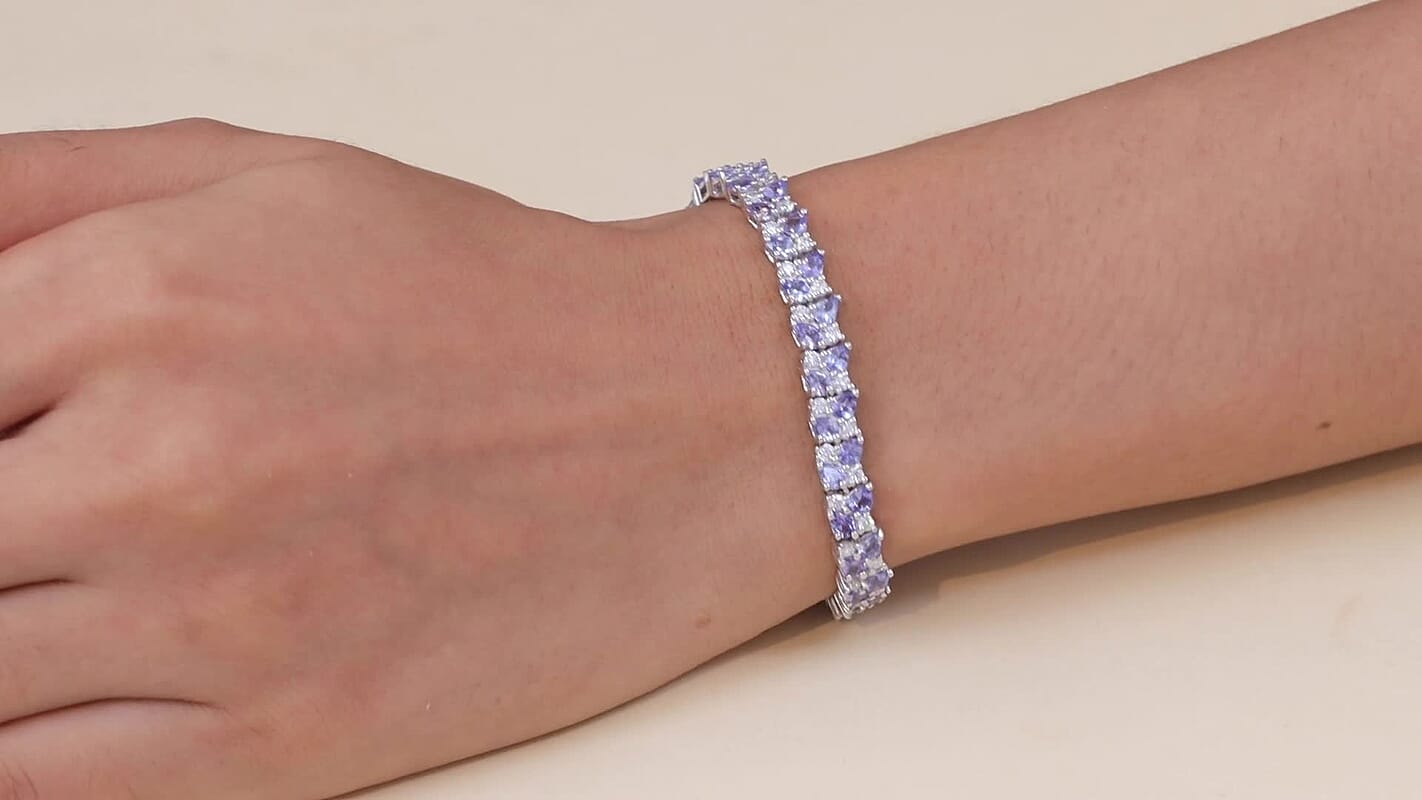 D'Joy Tanzanite, Moissanite Blue Sky in Night Bracelet in Rhodium Over Sterling Silver (6.50 In) 10.80 ctw