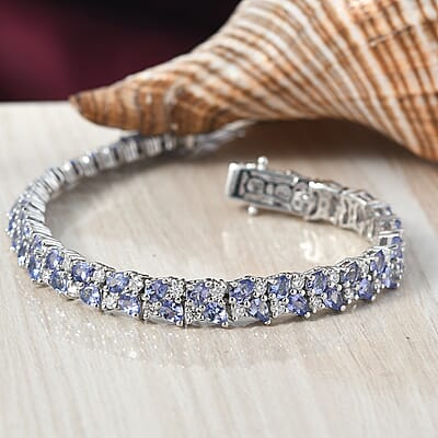 D'Joy Tanzanite and Moissanite 11.20 ctw Blue Sky in Night Bracelet in Rhodium Over Sterling Silver (6.50 In)