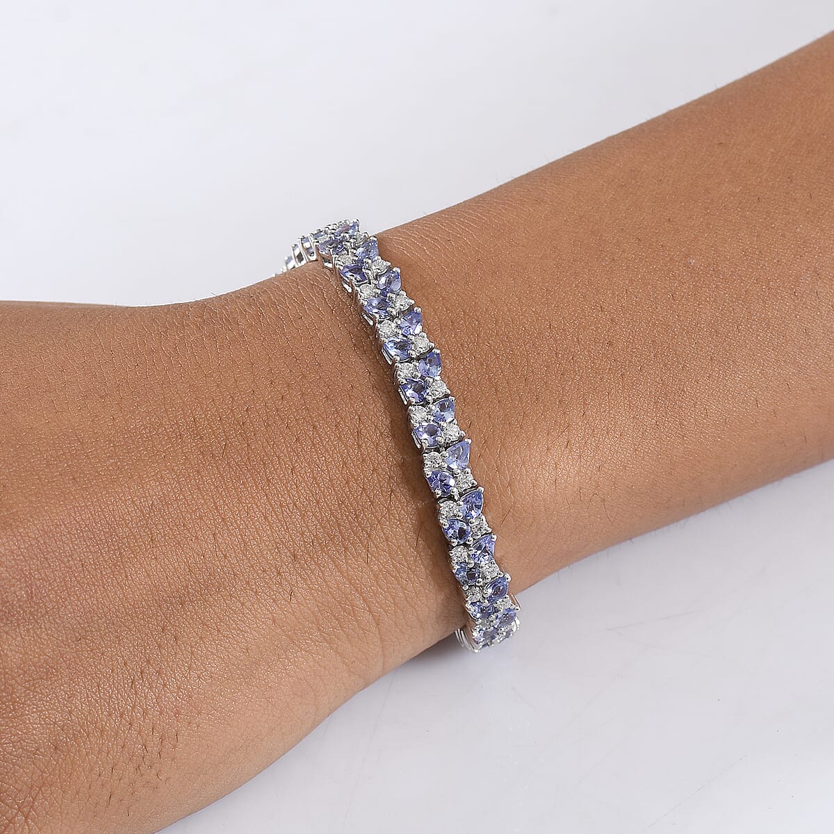D'Joy Tanzanite and Moissanite 11.20 ctw Blue Sky in Night Bracelet in Rhodium Over Sterling Silver (6.50 In) image number 2