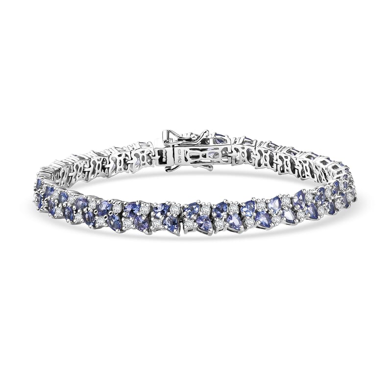 D'Joy Tanzanite and Moissanite 11.60 ctw Blue Sky in Night Bracelet in Rhodium Over Sterling Silver (7.25 In)