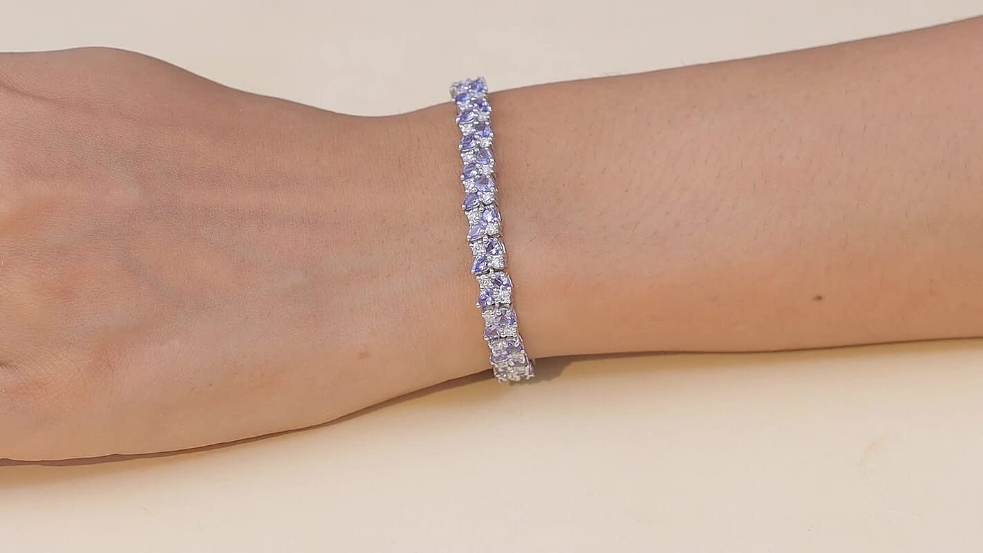D'Joy Tanzanite, Moissanite Blue Sky in Night Bracelet in Rhodium Over Sterling Silver (6.50 In) 10.80 ctw