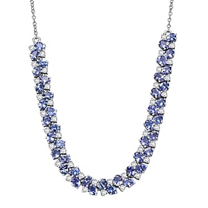 D'Joy Tanzanite and Moissanite 8.40 ctw Necklace 18 Inches in Rhodium Over Sterling Silver