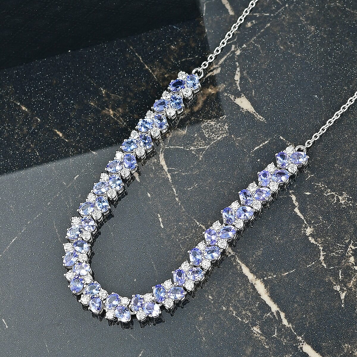 D'Joy Tanzanite and Moissanite 8.40 ctw Necklace 18 Inches in Rhodium Over Sterling Silver image number 1