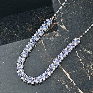 D'Joy Tanzanite and Moissanite 8.40 ctw Blue Sky in Night Necklace 18 Inches in Rhodium Over Sterling Silver