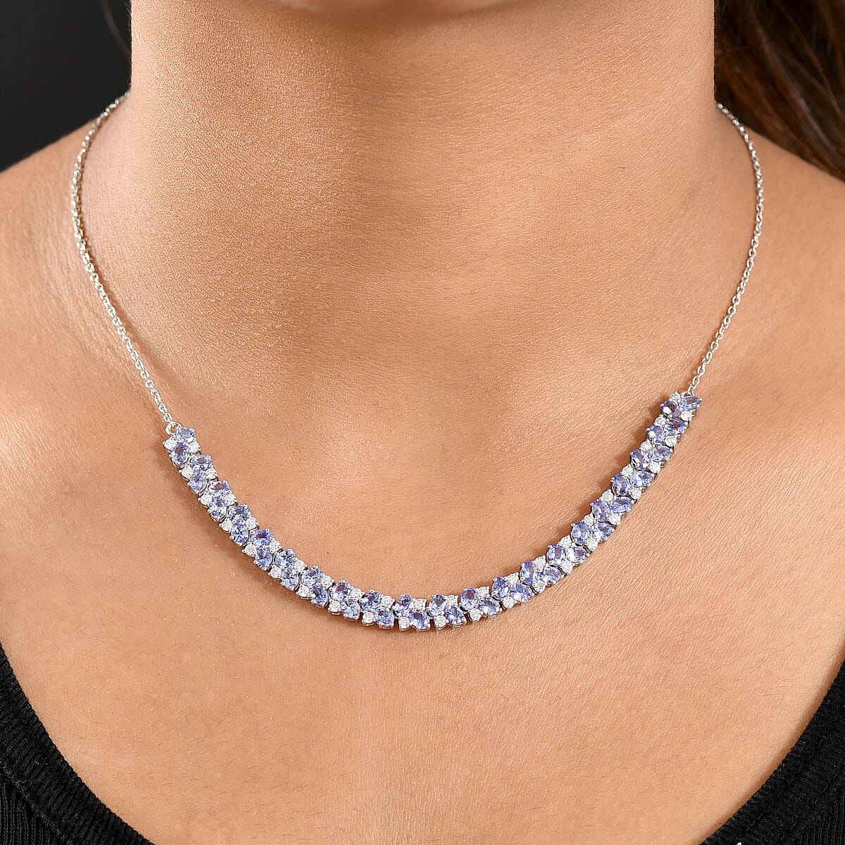 D'Joy Tanzanite and Moissanite 8.40 ctw Necklace 18 Inches in Rhodium Over Sterling Silver image number 2