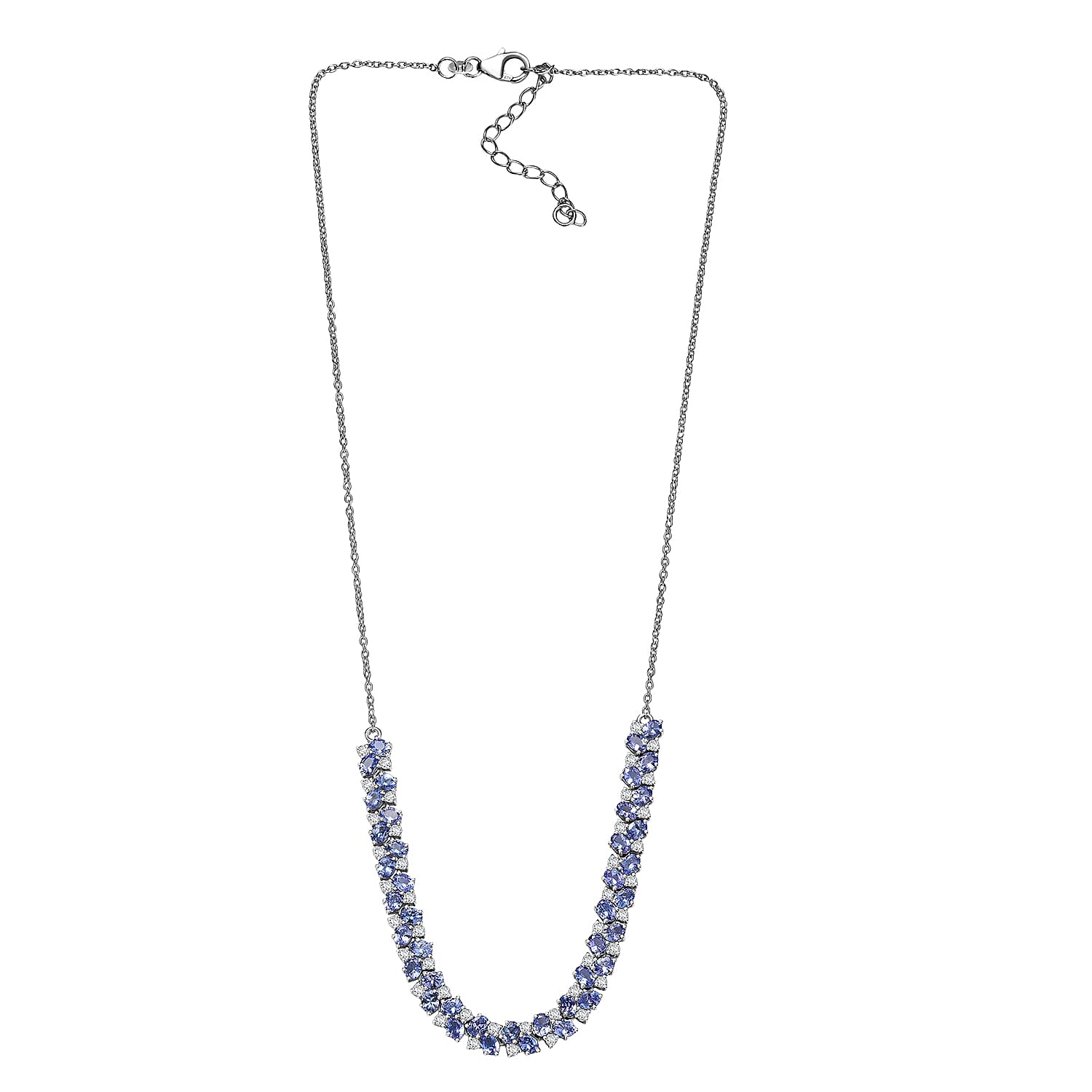 D'Joy Tanzanite and Moissanite 8.40 ctw Blue Sky in Night Necklace 18 Inches in Rhodium Over Sterling Silver