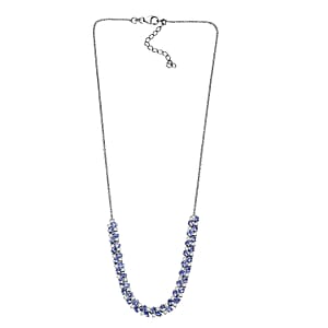 D'Joy Tanzanite and Moissanite 8.40 ctw Blue Sky in Night Necklace 18 Inches in Rhodium Over Sterling Silver