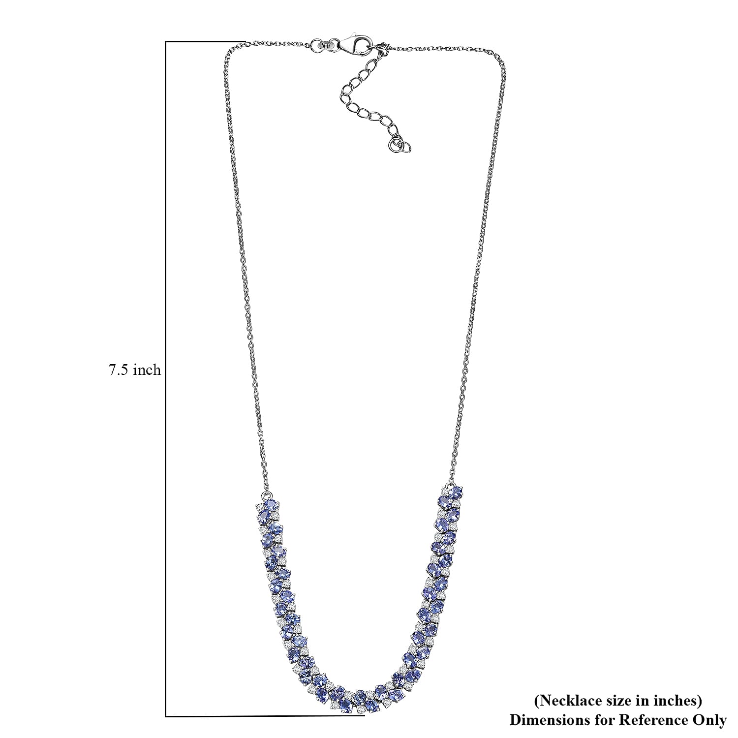 D'Joy Tanzanite and Moissanite 8.40 ctw Blue Sky in Night Necklace 18 Inches in Rhodium Over Sterling Silver
