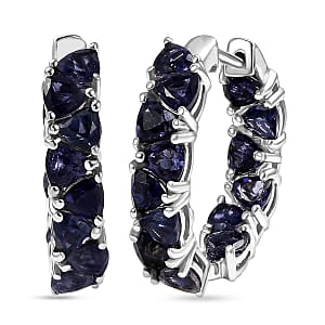 D'Joy Premium Catalina Iolite 5.50 ctw Hoop Earrings in Rhodium Over Sterling Silver