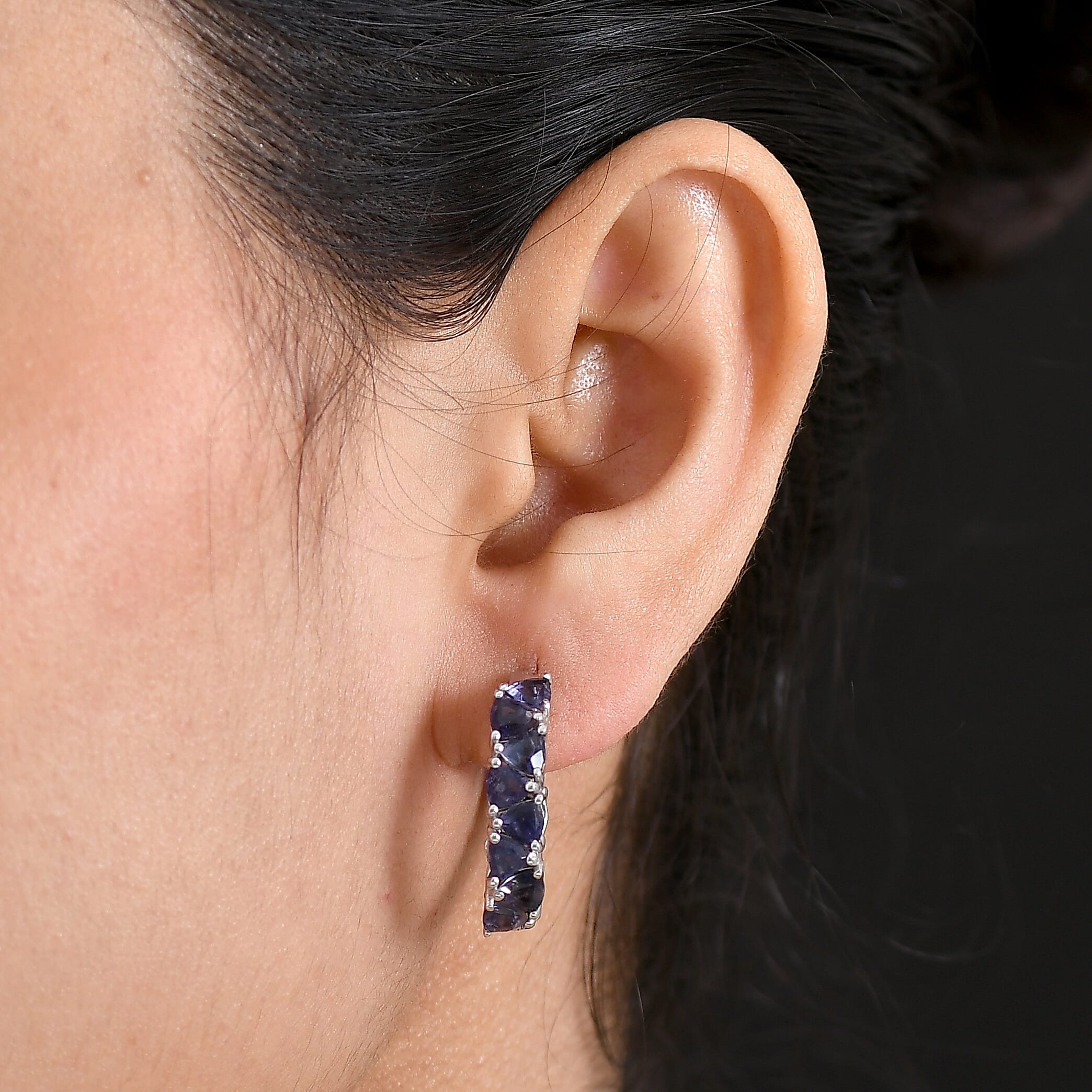 D'Joy Premium Catalina Iolite 5.50 ctw Hoop Earrings in Rhodium Over Sterling Silver