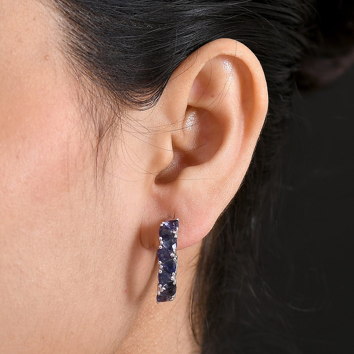 D'Joy Premium Catalina Iolite 5.50 ctw Hoop Earrings in Rhodium Over Sterling Silver image number 2
