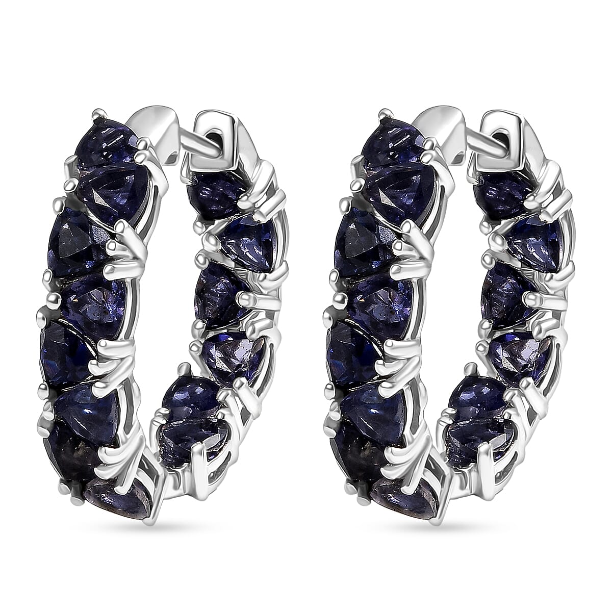 D'Joy Premium Catalina Iolite 5.50 ctw Hoop Earrings in Rhodium Over Sterling Silver image number 3
