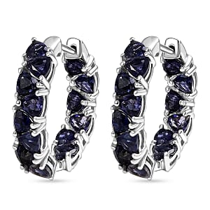 D'Joy Premium Catalina Iolite 5.50 ctw Hoop Earrings in Rhodium Over Sterling Silver