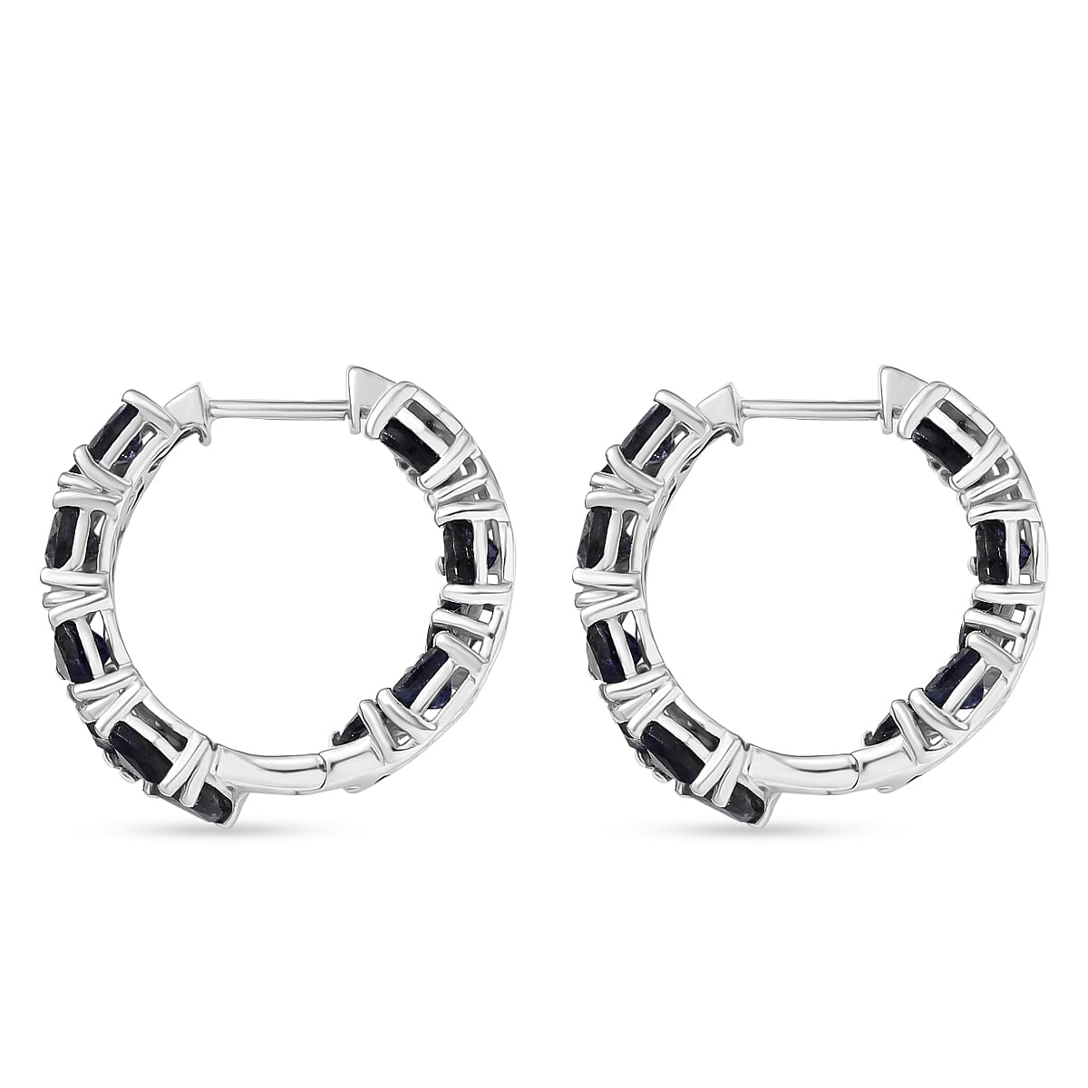 D'Joy Premium Catalina Iolite 5.50 ctw Hoop Earrings in Rhodium Over Sterling Silver