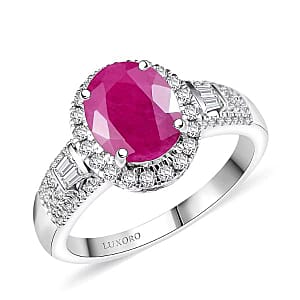 Luxoro AAA Montepuez Ruby, Diamond (G-H, I2) Halo Ring in 10K White Gold 3.50 ctw (Size 6.0)