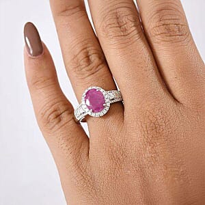Luxoro AAA Montepuez Ruby, Diamond (G-H, I2) Halo Ring in 10K White Gold 3.50 ctw (Size 6.0)
