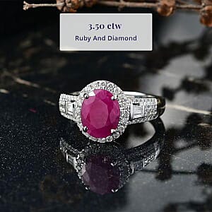 Luxoro AAA Montepuez Ruby, Diamond (G-H, I2) Halo Ring in 10K White Gold 3.50 ctw (Size 6.0)