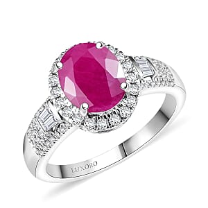 Luxoro AAA Montepuez Ruby and G-H I2 Diamond 3.50 ctw Classic Halo Ring in 10K White Gold (Size 7.0) 4.30 Grams