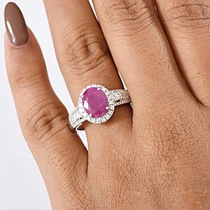 Luxoro AAA Montepuez Ruby, Diamond (G-H, I2) Halo Ring in 10K White Gold 3.50 ctw (Size 9.0)