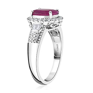 Luxoro AAA Montepuez Ruby, Diamond (G-H, I2) Halo Ring in 10K White Gold 3.50 ctw (Size 9.0)