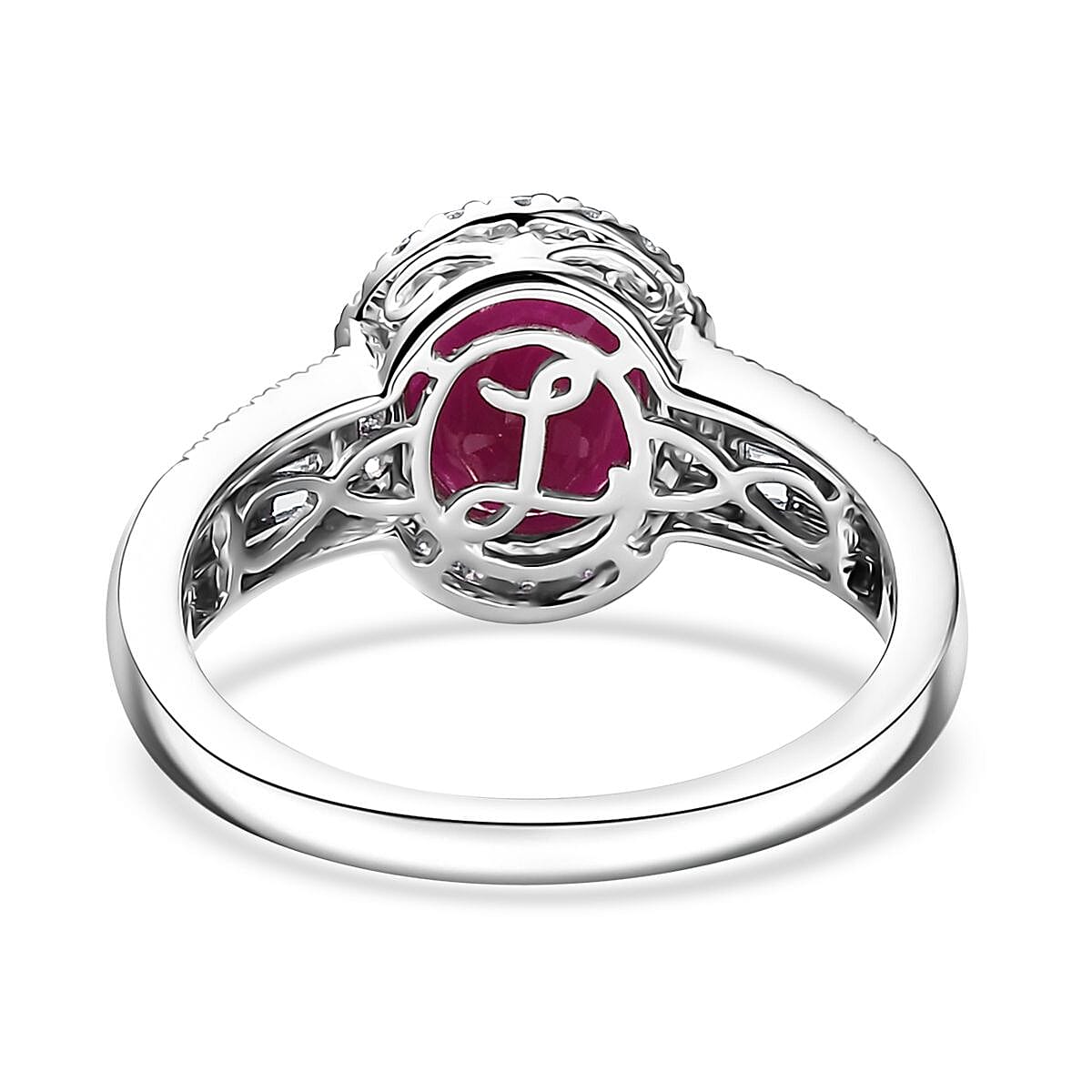 Luxoro AAA Montepuez Ruby and G-H I2 Diamond 3.50 ctw Classic Halo Ring in 10K White Gold (Size 9.0) 4.30 Grams image number 4