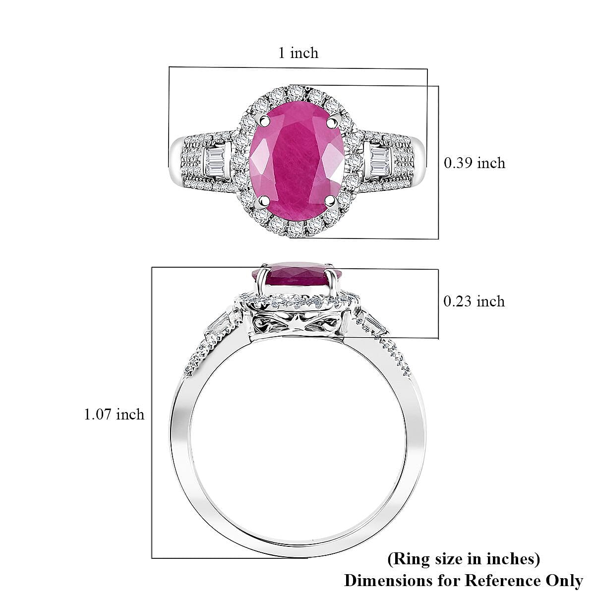 Luxoro AAA Montepuez Ruby and G-H I2 Diamond 3.50 ctw Classic Halo Ring in 10K White Gold (Size 9.0) 4.30 Grams image number 5