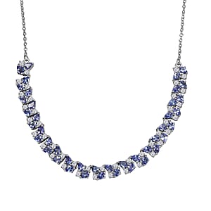 D'Joy Tanzanite and Moissanite 8.00 ctw Blue Sky in Night Necklace 18 Inches in Rhodium Over Sterling Silver 