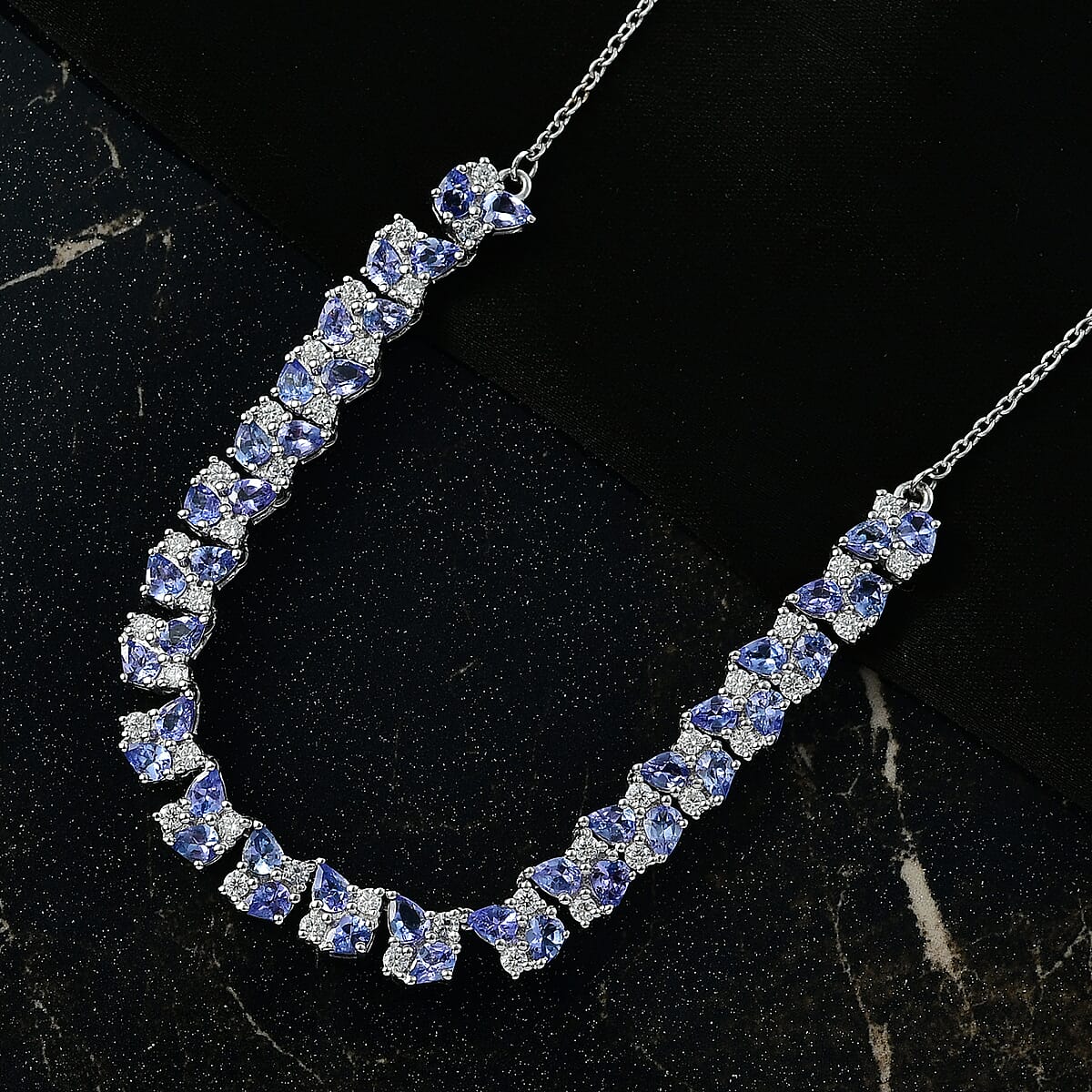D'Joy Tanzanite and Moissanite 8.00 ctw Blue Sky in Night Necklace 18 Inches in Rhodium Over Sterling Silver  image number 1