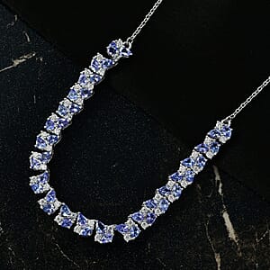 D'Joy Tanzanite and Moissanite 8.00 ctw Blue Sky in Night Necklace 18 Inches in Rhodium Over Sterling Silver 