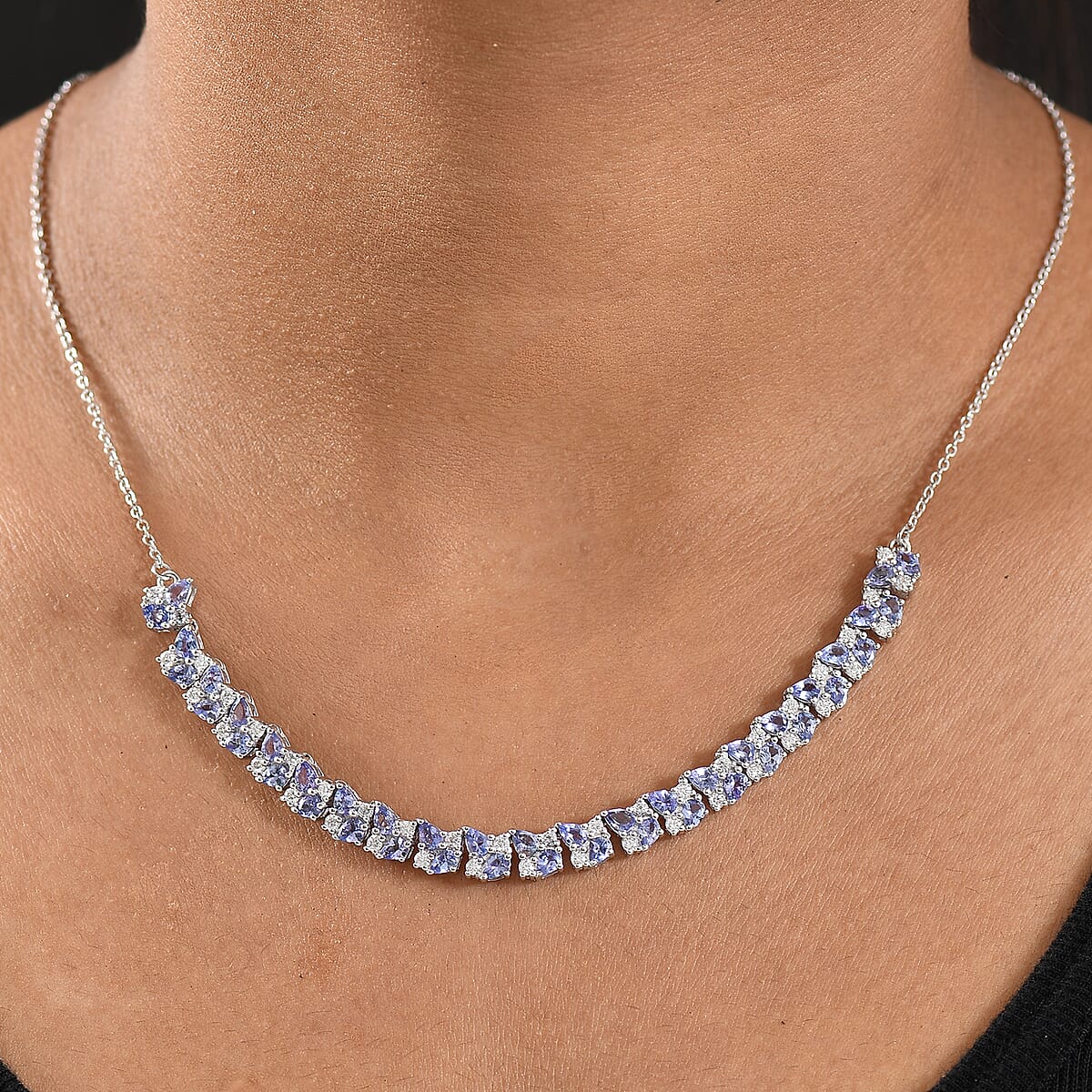 D'Joy Tanzanite and Moissanite 8.00 ctw Blue Sky in Night Necklace 18 Inches in Rhodium Over Sterling Silver  image number 2