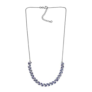 D'Joy Tanzanite and Moissanite 8.00 ctw Blue Sky in Night Necklace 18 Inches in Rhodium Over Sterling Silver 