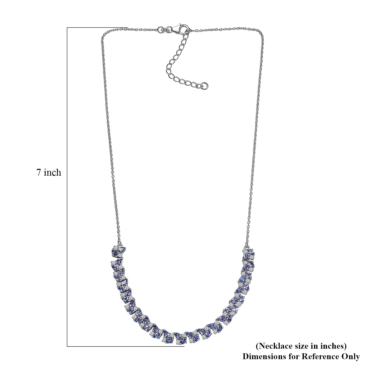 D'Joy Tanzanite and Moissanite 8.00 ctw Blue Sky in Night Necklace 18 Inches in Rhodium Over Sterling Silver