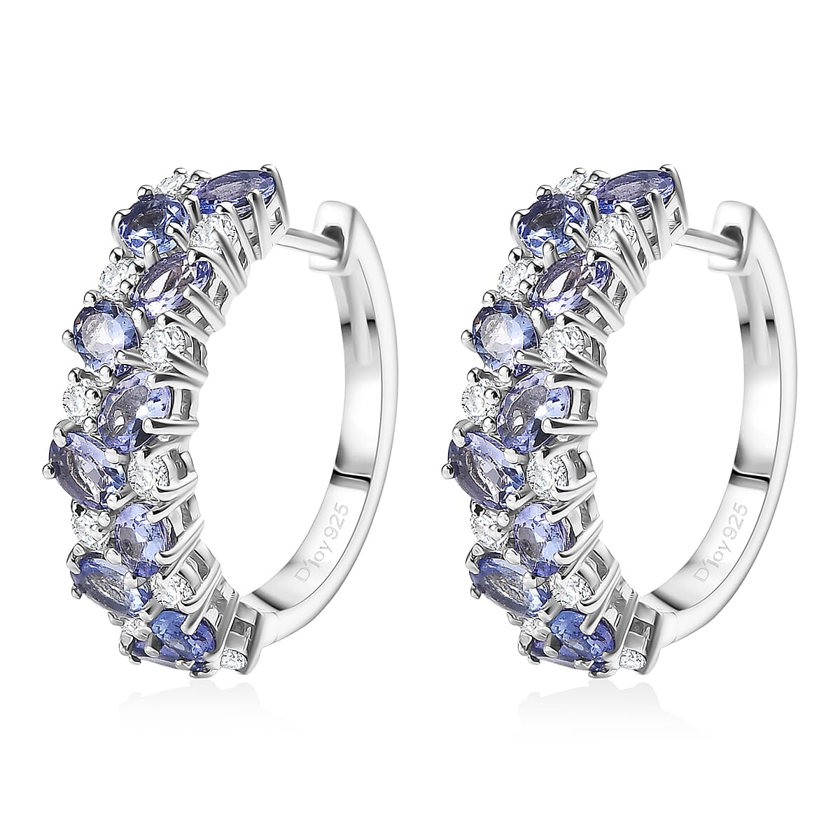D'Joy Tanzanite and Moissanite 4.00 ctw Hoop Earrings in Rhodium Over Sterling Silver  image number 3