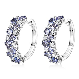 D'Joy Tanzanite and Moissanite 4.00 ctw Blue Sky in Night Earrings in Rhodium Over Sterling Silver 