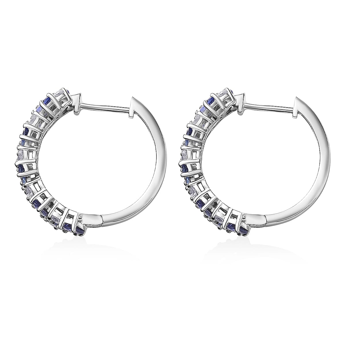 D'Joy Tanzanite and Moissanite 4.00 ctw Hoop Earrings in Rhodium Over Sterling Silver  image number 4