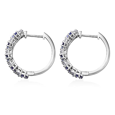 D'Joy Tanzanite and Moissanite 4.00 ctw Blue Sky in Night Earrings in Rhodium Over Sterling Silver