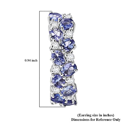 D'Joy Tanzanite and Moissanite 4.00 ctw Blue Sky in Night Earrings in Rhodium Over Sterling Silver