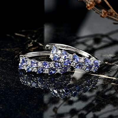 D'Joy Tanzanite and Moissanite 3.40 ctw Blue Sky in Night Earrings in Rhodium Over Sterling Silver