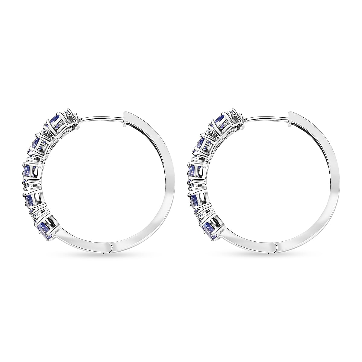 D'Joy Tanzanite and Moissanite 3.40 ctw Hoop Earrings in Rhodium Over Sterling Silver image number 3