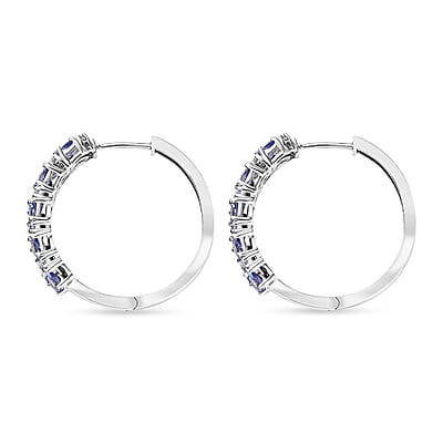 D'Joy Tanzanite and Moissanite 3.40 ctw Blue Sky in Night Earrings in Rhodium Over Sterling Silver