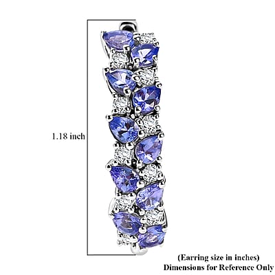 D'Joy Tanzanite and Moissanite 3.40 ctw Blue Sky in Night Earrings in Rhodium Over Sterling Silver