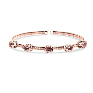 Luxoro AAA Pink Morganite 3.90 ctw Bangle Bracelet in 10K Rose Gold (7.25 In) 4.80 Grams