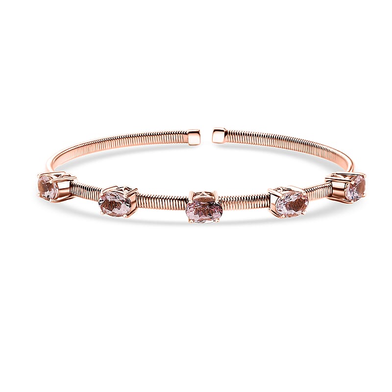 Luxoro AAA Pink Morganite Bangle Bracelet in 10K Rose Gold 3.90 ctw (7.25 Inches)
