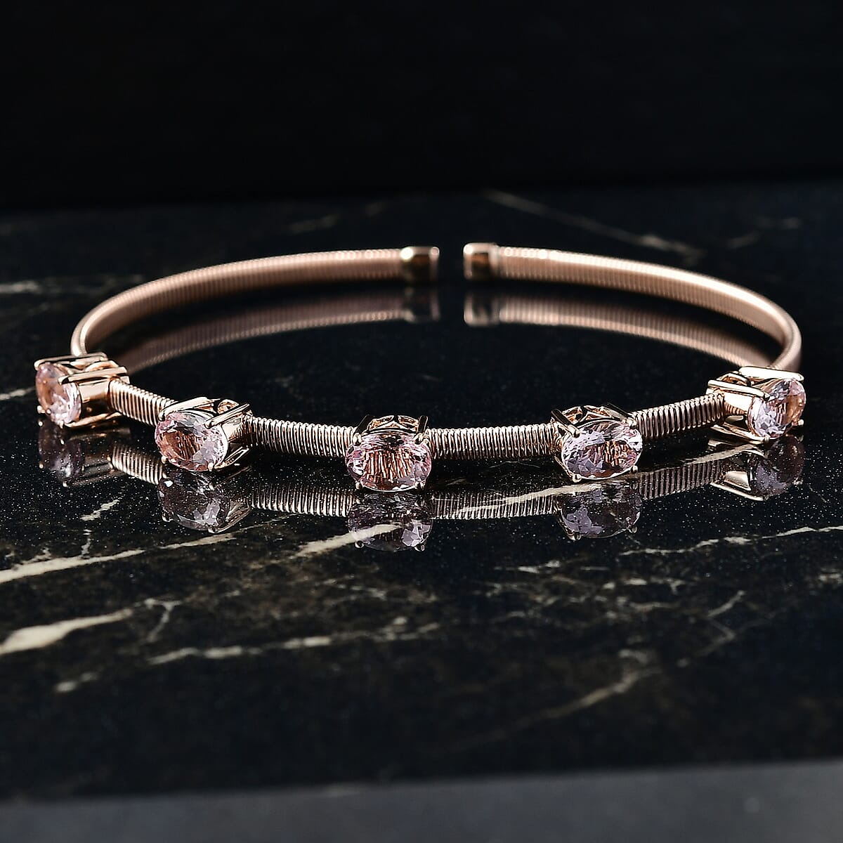 Luxoro AAA Pink Morganite 3.90 ctw Bangle Bracelet in 10K Rose Gold (7.25 In) 4.80 Grams image number 1