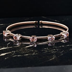 Luxoro AAA Pink Morganite Bangle Bracelet in 10K Rose Gold 3.90 ctw (7.25 Inches)