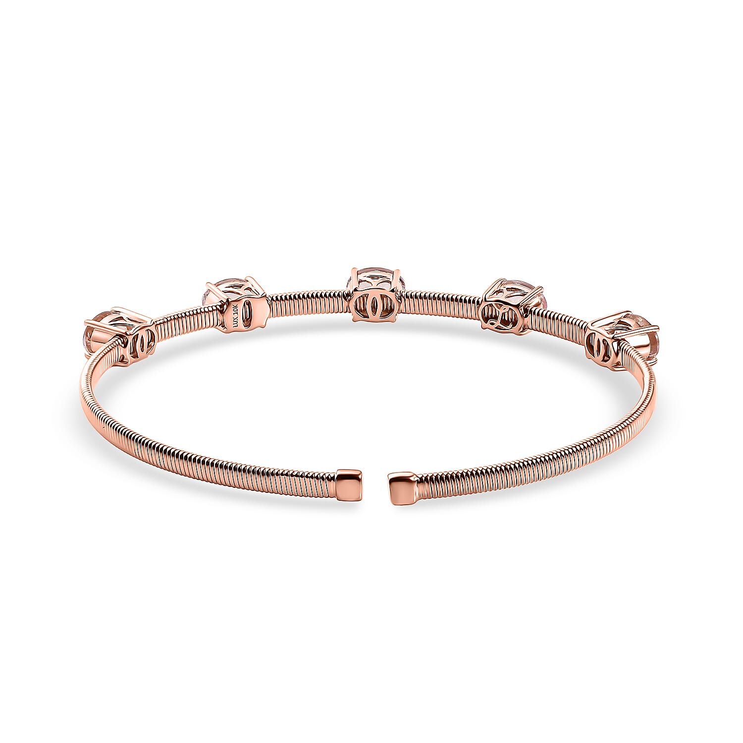 Luxoro AAA Pink Morganite Bangle Bracelet in 10K Rose Gold 3.90 ctw (7.25 Inches)