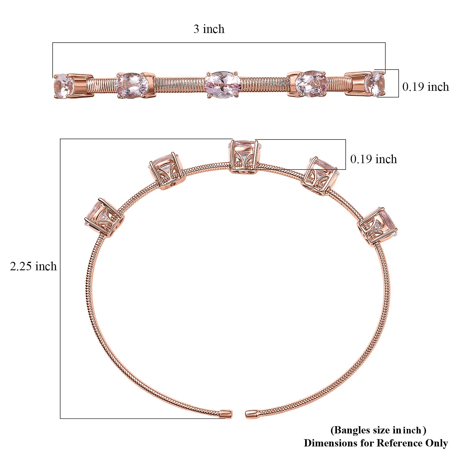 Luxoro AAA Pink Morganite Bangle Bracelet in 10K Rose Gold 3.90 ctw (7.25 Inches)