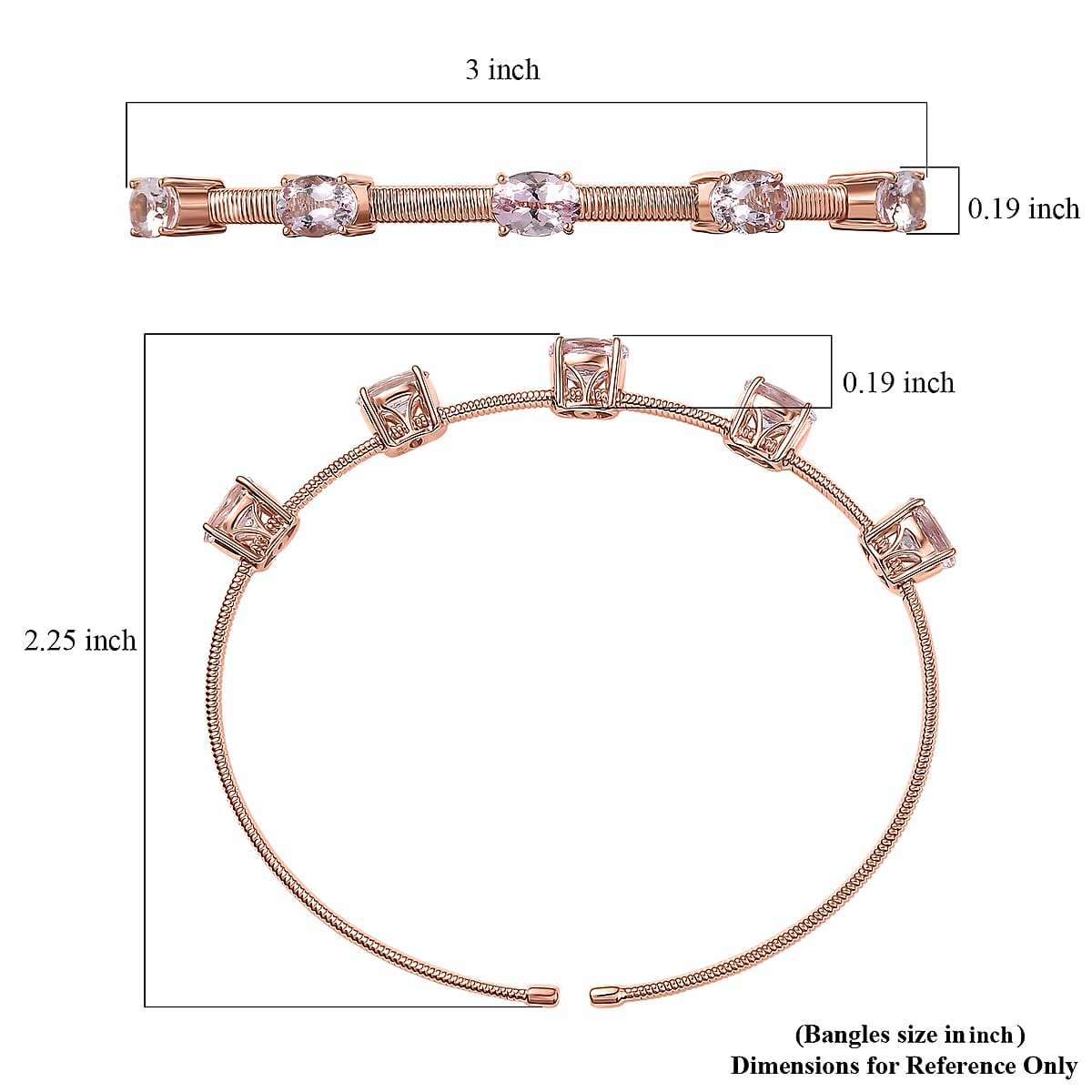 Luxoro AAA Pink Morganite 3.90 ctw Bangle Bracelet in 10K Rose Gold (7.25 In) 4.80 Grams image number 5