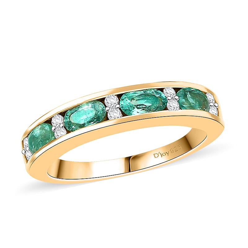D'Joy Premium Kagem Zambian Emerald and Moissanite 1.10 ctw Ring in 18K Vermeil Yellow Gold Over Sterling Silver (Size 6.0)