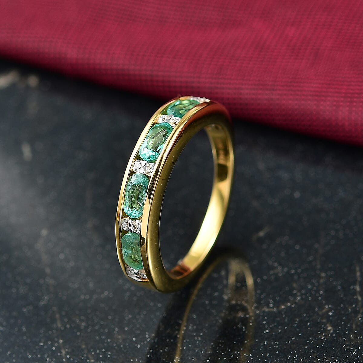 D'Joy Premium Kagem Zambian Emerald and Moissanite 1.10 ctw Ring in 18K Vermeil Yellow Gold Over Sterling Silver (Size 6.0) image number 1